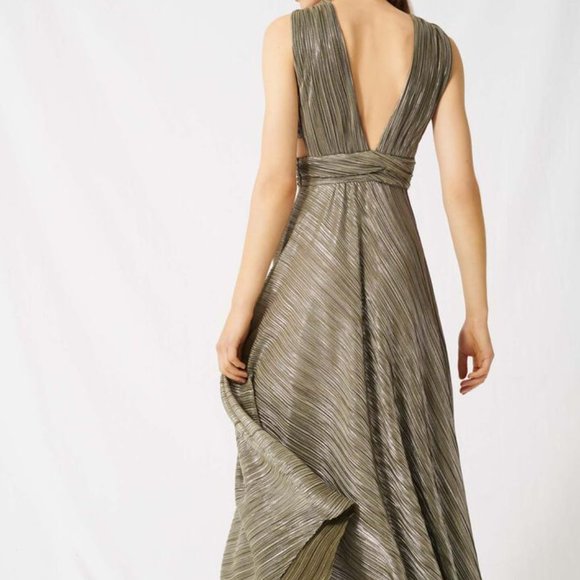 NWT MAJE Royal Pleated Maxi Dress In Khaki sz 40 $415 - Picture 2 of 16